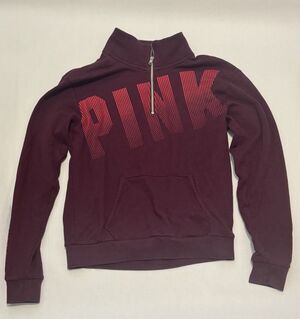 PINK Victoria's Secret Maroon Quarter Zip Pullover Big Gradient PINK Logo Size S